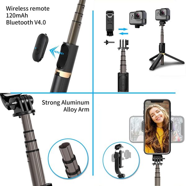 Portable Selfie Stick Handy Tripod with Detachable Wireless Remote