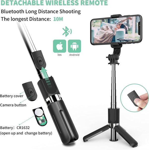 Portable Selfie Stick Handy Tripod with Detachable Wireless Remote