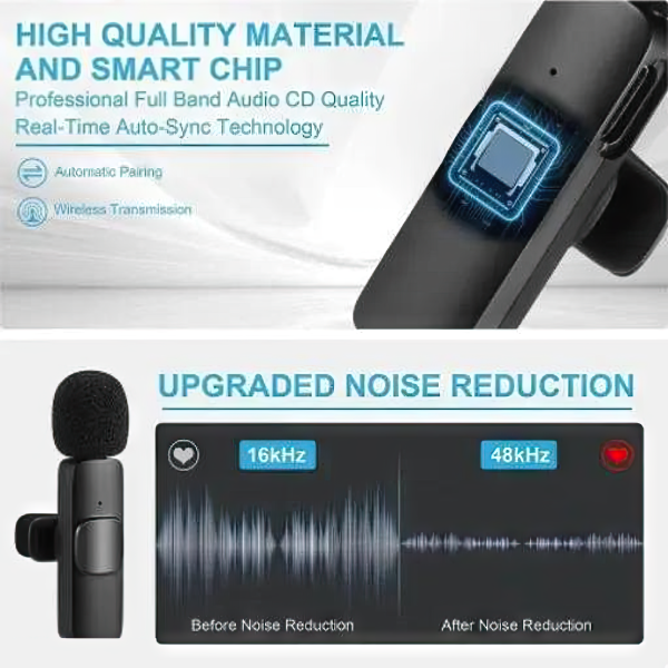 2 in 1 Wireless Clip-on Auto Noise Cancelling Live Mini Microphone